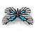 Black, Clear Austrian Crystal with Light Blue Bead 'Zebra' Butterfly Brooch In Rhodium Plating - 50mm L - view 3