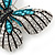 Black, Clear Austrian Crystal with Light Blue Bead 'Zebra' Butterfly Brooch In Rhodium Plating - 50mm L - view 2