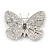 Black, Clear Austrian Crystal with Light Blue Bead 'Zebra' Butterfly Brooch In Rhodium Plating - 50mm L - view 4