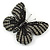 Black/ Grey Austrian Crystal Butterfly Brooch In Gold Tone - 50mm W - view 3