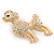 Gold Plated Clear Crystal Poodle Dog Brooch - 40mm Width - view 2