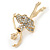 Gold Plated Clear Crystal Ballerina Brooch - 50mm L - view 3