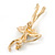 Gold Plated Clear Crystal Ballerina Brooch - 50mm L - view 4