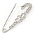 Rhodium Plated, Clear Crystal Double Heart Safety Pin Brooch - 78mm L - view 4