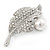 Classic Crystal, Pearl Leaf Brooch In Rhodium Plating - 50mm L - view 4