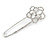 Rhodium Plated Clear Crystal Open Cut Flower Safety Pin Brooch - 80mm L - view 3