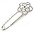 Rhodium Plated Clear Crystal Open Cut Flower Safety Pin Brooch - 80mm L - view 9
