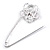 Rhodium Plated Clear Crystal Open Cut Flower Safety Pin Brooch - 80mm L - view 8