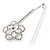Rhodium Plated Clear Crystal Open Cut Flower Safety Pin Brooch - 80mm L - view 5