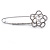 Rhodium Plated Clear Crystal Open Cut Flower Safety Pin Brooch - 80mm L - view 6