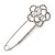 Rhodium Plated Clear Crystal Open Cut Flower Safety Pin Brooch - 80mm L - view 7