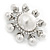 Rhodium Plated White Glass Pearl, Crystal Sunflower Brooch - 45mm Across - view 2