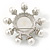 Rhodium Plated White Glass Pearl, Crystal Sunflower Brooch - 45mm Across - view 3