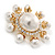 Gold Plated White Glass Pearl, Crystal Sunflower Brooch - 45mm Across - view 2