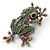 Vintage Inspired Multicoloured Austrian Crystal Frog Brooch In Antique Gold Tone - 35mm L - view 2