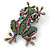 Vintage Inspired Multicoloured Austrian Crystal Frog Brooch In Antique Gold Tone - 35mm L - view 8