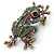 Vintage Inspired Multicoloured Austrian Crystal Frog Brooch In Antique Gold Tone - 35mm L - view 6