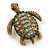 Vintage Inspired Austrian Crystal Turtle Brooch In Antique Gold Tone Metal - 35mm L - view 5
