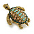 Vintage Inspired Austrian Crystal Turtle Brooch In Antique Gold Tone Metal - 35mm L - view 3