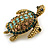 Vintage Inspired Austrian Crystal Turtle Brooch In Antique Gold Tone Metal - 35mm L - view 4