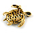 Vintage Inspired Austrian Crystal Turtle Brooch In Antique Gold Tone Metal - 35mm L - view 6