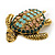 Vintage Inspired Austrian Crystal Turtle Brooch In Antique Gold Tone Metal - 35mm L - view 7