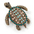 Vintage Inspired Austrian Crystal Turtle Brooch In Antique Gold Tone Metal - 35mm L - view 11