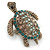 Vintage Inspired Austrian Crystal Turtle Brooch In Antique Gold Tone Metal - 35mm L - view 8