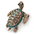 Vintage Inspired Austrian Crystal Turtle Brooch In Antique Gold Tone Metal - 35mm L - view 12