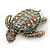 Vintage Inspired Austrian Crystal Turtle Brooch In Antique Gold Tone Metal - 35mm L - view 10