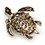 Vintage Inspired Austrian Crystal Turtle Brooch In Antique Gold Tone Metal - 35mm L - view 14