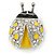 Yellow/ Black Enamel Crystal Ladybug Brooch In Rhodium Plating - 35mm L