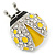 Yellow/ Black Enamel Crystal Ladybug Brooch In Rhodium Plating - 35mm L - view 5