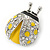 Yellow/ Black Enamel Crystal Ladybug Brooch In Rhodium Plating - 35mm L - view 6