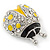 Yellow/ Black Enamel Crystal Ladybug Brooch In Rhodium Plating - 35mm L - view 3