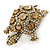 Vintage Inspired Clear/ Citrine Austrian Crystals Turtle Brooch In Antique Gold Metal - 55mm L - view 5