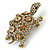 Vintage Inspired Clear/ Citrine Austrian Crystals Turtle Brooch In Antique Gold Metal - 55mm L - view 3