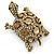 Vintage Inspired Clear/ Citrine Austrian Crystals Turtle Brooch In Antique Gold Metal - 55mm L - view 6