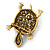 Vintage Inspired Clear/ Citrine Austrian Crystals Turtle Brooch In Antique Gold Metal - 55mm L - view 2