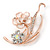 Romantic White Enamel, Crystal Floral Brooch In Gold Plating - 50mm L - view 3