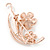 Romantic White Enamel, Crystal Floral Brooch In Gold Plating - 50mm L - view 2