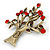 Vintage Inspired Siam Red Crystal Tree Brooch In Antique Gold Tone Metal  - 75mm L - view 2
