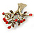 Vintage Inspired Siam Red Crystal Tree Brooch In Antique Gold Tone Metal  - 75mm L - view 5