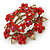 Siam Red Crystal Wreath Brooch In Antique Gold Tone - 50mm D - view 5