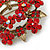 Siam Red Crystal Wreath Brooch In Antique Gold Tone - 50mm D - view 4