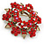 Siam Red Crystal Wreath Brooch In Antique Gold Tone - 50mm D - view 2