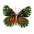Pale Gree/ Emerald Green/ Orange/ Black  Austrian Crystal Butterfly Brooch In Gold Tone - 50mm W
