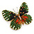 Pale Gree/ Emerald Green/ Orange/ Black  Austrian Crystal Butterfly Brooch In Gold Tone - 50mm W - view 6
