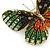 Pale Gree/ Emerald Green/ Orange/ Black  Austrian Crystal Butterfly Brooch In Gold Tone - 50mm W - view 2