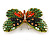 Pale Gree/ Emerald Green/ Orange/ Black  Austrian Crystal Butterfly Brooch In Gold Tone - 50mm W - view 3